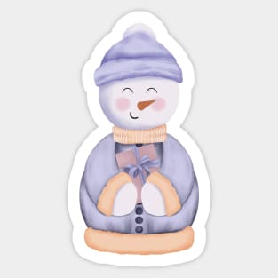 Christmas Snowman with Gift Box. Sticker